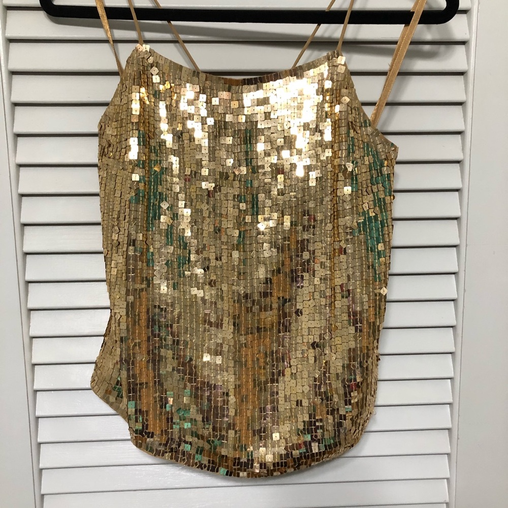NWT INC Size 10 gold sequin spaghetti wrap tank